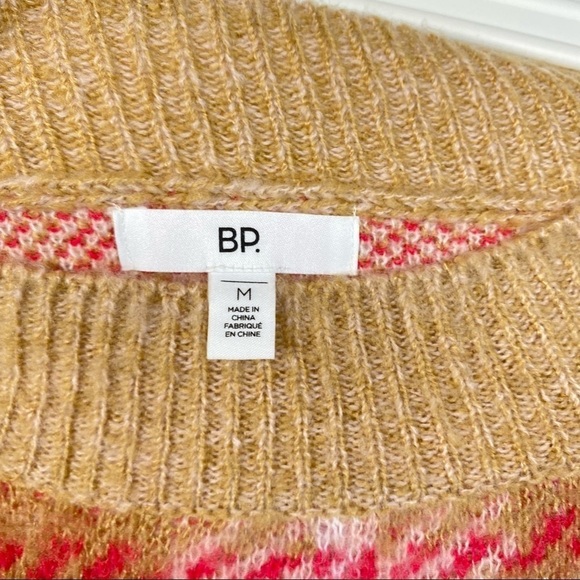 BP. Plaid Tan pink Nougat Dapper crew neck Sweater - Picture 2 of 9